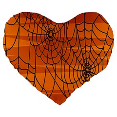 Vector Seamless Pattern With Spider Web On Orange Large 19  Premium Heart Shape Cushions by BangZart