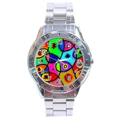 Digitally Painted Colourful Abstract Whimsical Shape Pattern Stainless Steel Analogue Watch by BangZart