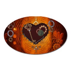 Steampunk, Heart With Gears, Dragonfly And Clocks Oval Magnet by FantasyWorld7