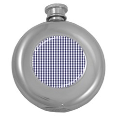 Usa Flag Blue Large Gingham Check Plaid  Round Hip Flask (5 Oz) by PodArtist