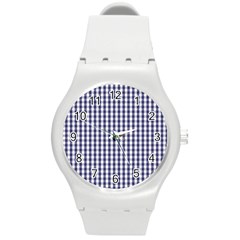 Usa Flag Blue Large Gingham Check Plaid  Round Plastic Sport Watch (m) by PodArtist