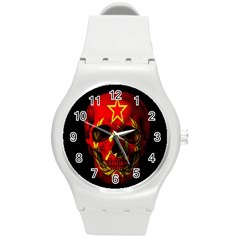 Russian Flag Skull Round Plastic Sport Watch (m) by Valentinaart