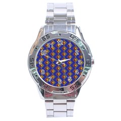 Blue Geometric Losangle Pattern Stainless Steel Analogue Watch by paulaoliveiradesign