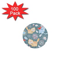 Cute Cat Background Pattern 1  Mini Buttons (100 Pack)  by BangZart