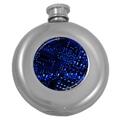 Blue Circuit Technology Image Round Hip Flask (5 Oz) by BangZart