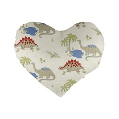 Dinosaur Art Pattern Standard 16  Premium Flano Heart Shape Cushions by BangZart