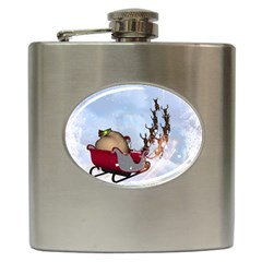 Christmas, Santa Claus With Reindeer Hip Flask (6 Oz) by FantasyWorld7