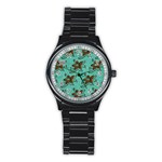 Chocolate Background Floral Pattern Stainless Steel Round Watch Front