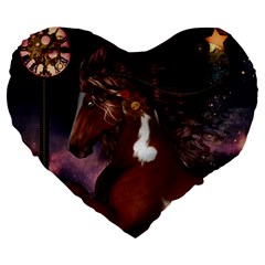 Steampunk Wonderful Wild Horse With Clocks And Gears Large 19  Premium Flano Heart Shape Cushions by FantasyWorld7