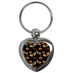 Bat, Pumpkin And Spider Pattern Key Chains (heart)  by Valentinaart