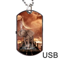 Cute Baby Elephant On A Jetty Dog Tag Usb Flash (two Sides) by FantasyWorld7