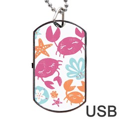 Animals Sea Flower Tropical Crab Dog Tag Usb Flash (two Sides) by Mariart