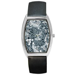 Abstract Floral Pattern Grey Barrel Style Metal Watch by Mariart