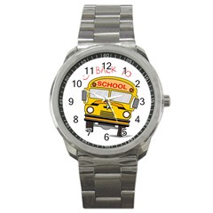 Back To School - School Bus Sport Metal Watch by Valentinaart