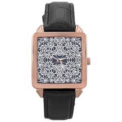 Blue White Lace Flower Floral Star Rose Gold Leather Watch 