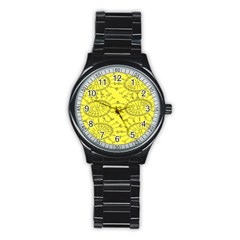 Yellow Flower Floral Circle Sexy Stainless Steel Round Watch