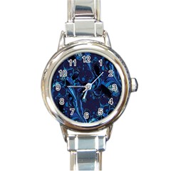 Pattern Butterfly Blue Stone Round Italian Charm Watch