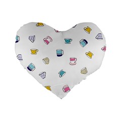 Tea Cup Mug Dringking Yellow Blue Grey Polka Dots Standard 16  Premium Flano Heart Shape Cushions