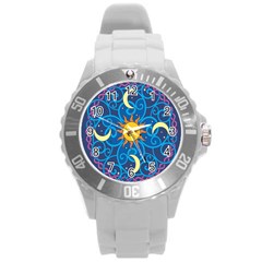 Sun Moon Star Space Vector Clipart Round Plastic Sport Watch (l)