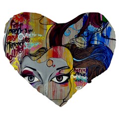 Graffiti Mural Street Art Painting Large 19  Premium Heart Shape Cushions by BangZart