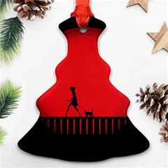 Girl Cat Scary Red Animal Pet Christmas Tree Ornament (two Sides) by Nexatart