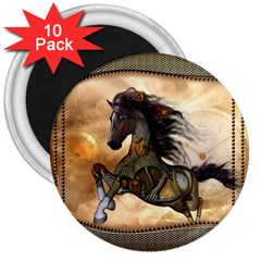 Steampunk, Wonderful Steampunk Horse With Clocks And Gears, Golden Design 3  Magnets (10 Pack)  by FantasyWorld7