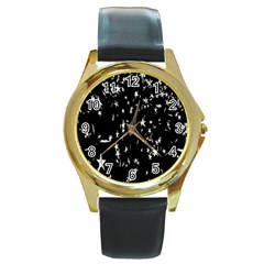 Falling Spinning Silver Stars Space White Black Round Gold Metal Watch