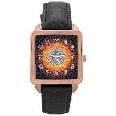 Cosmik Triangle Space Rainbow Light Blue Gold Orange Rose Gold Leather Watch 