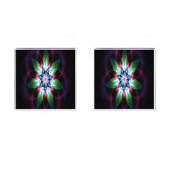 Colorful Fractal Flower Star Green Purple Cufflinks (square)