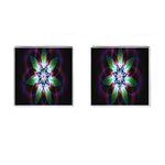 Colorful Fractal Flower Star Green Purple Cufflinks (Square) Front(Pair)