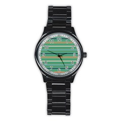 Horizontal Line Green Red Orange Stainless Steel Round Watch