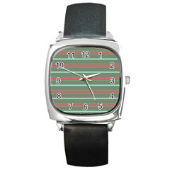 Horizontal Line Red Green Square Metal Watch