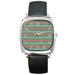 Horizontal Line Red Green Square Metal Watch Front