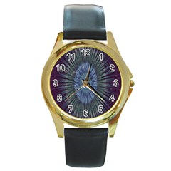 Peaceful Flower Formation Sparkling Space Round Gold Metal Watch