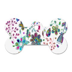 Prismatic Psychedelic Floral Heart Background Dog Tag Bone (one Side)