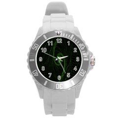 Space Green Hypnotizing Tunnel Animation Hole Polka Green Round Plastic Sport Watch (l)