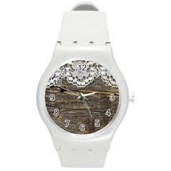 Shabbychicwoodwall Round Plastic Sport Watch (m) by NouveauDesign