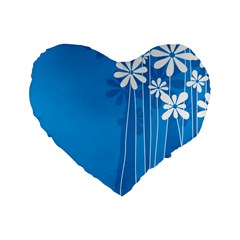 Flower Blue Standard 16  Premium Flano Heart Shape Cushions