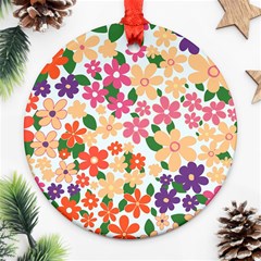 Flower Floral Rainbow Rose Round Ornament (two Sides)