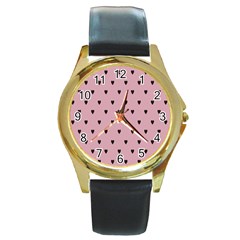 Love Black Pink Valentine Round Gold Metal Watch