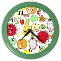 Mango Fruit Pieces Watermelon Dragon Passion Fruit Apple Strawberry Pineapple Melon Color Wall Clocks by Mariart