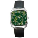 Marijuana Cannabis Rainbow Love Green Yellow Leaf Square Metal Watch Front