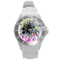 Spot Paint Pink Black Green Yellow Blue Sexy Round Plastic Sport Watch (l)