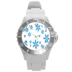 Star Flower Blue Round Plastic Sport Watch (l) by Mariart