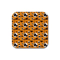 Pattern Halloween Black Cat Hissing Rubber Square Coaster (4 Pack)  by iCreate