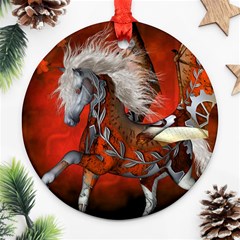 Awesome Steampunk Horse With Wings Ornament (round) by FantasyWorld7