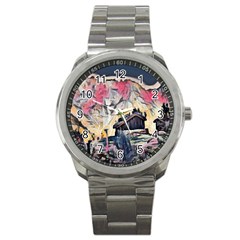 Modern Abstract Painting Sport Metal Watch by NouveauDesign