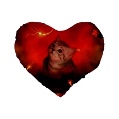 Cute Little Kitten, Red Background Standard 16  Premium Flano Heart Shape Cushions by FantasyWorld7