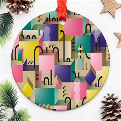 Magazine Balance Plaid Rainbow Round Ornament (two Sides)