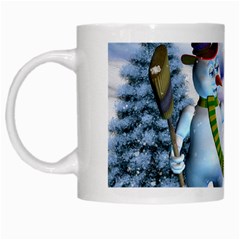 Funny, Cute Snowman And Snow Women In A Winter Landscape White Mugs by FantasyWorld7